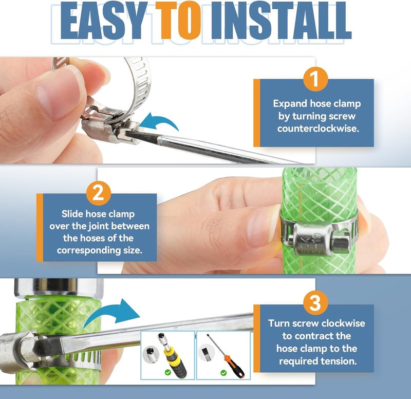 DLOUBLEIY Hose Clamp, 15PCS Stainless Steel Hose Clamps with Worm Gear, Adjustable 1/2'' to 3/4'' (13-19mm) for Plumbing, Automotive, and Mechanical Applications - Image 5